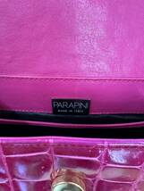 PARAPINI パラピニ イタリア製ワニ革ミニショルダーバッグ クロコダイルレザースクエア斜め掛けカバン きれい色ポシェット ピンク色系_画像8