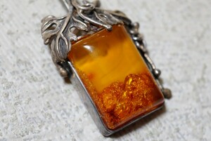 1485 abroad made natural amber pendant necklace Vintage accessory 925 stamp antique ko Haku amber color stone ornament 