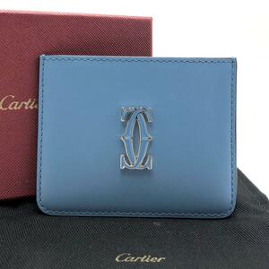 ［未使用］カルティエ　Cartier　シンプルカードホルダー　レザー　パスケース　ブルー