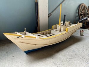 大きな木製　漁船　模型　全長115cm　船舶模型▼現状ジャンク品