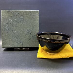 H11-13 茶道具 茶碗 【京焼　万代草山造　天目茶碗】サイズ:直径12cm、高さ7cm 紙箱あり