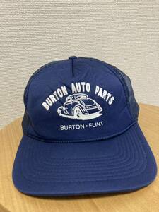 80's90's USAヴィンテージ BURTON AUTO PARTS トラッカーキャップ プリントメッシュキャップ 帽子 SAN SUN ワンサイズ ネイビー 紺