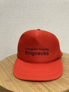 90's USAヴィンテージ Livingston Country Ringnecks メッシュキャップ 帽子 OTTO CAP トラッカーキャップ 赤系 ONE SIZE /リビングストン