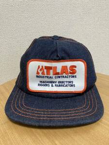 80's 90's USAヴィンテージ ATLAS メッシュキャップ 帽子 企業ロゴ ワッペン キャップ USA製 デニム トラッカー キャップ 80年代 90年代