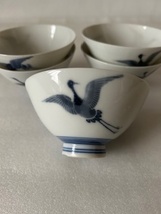 ２２０１　ご飯茶碗　租山　五客　長期保管品　中古品　鶴の絵柄３種　前向き　左向き　下向き_画像4