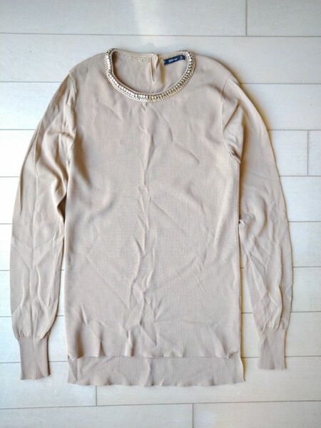 ZARA KNIT ベージュ ゴールドビジュー付 長袖トップス