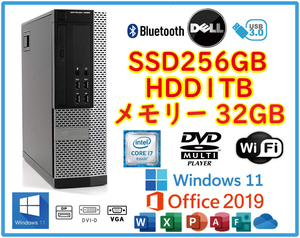 ★送料無料★スリムPC★超高速 i7（3.9Ghz）/SSD256GB+大容量HDD1TB/メモリ32GB/Wi-Fi/BT/Win11/Office2019/HDMI/DELL OPTIPLEX 9020