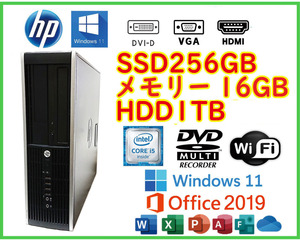 ★送料無料★スリムPC★超高速 i5/SSD256GB+HDD1TB/メモリ16GB/Wi-Fi/Win11/Office2019/HDMI/HP 6200 Elite SFF
