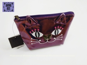  новый товар [ Anna Sui ] кошка уголок сумка . косметичка мелкие вещи место хранения cosme место хранения сумка IN сумка путешествие голубой min средний запад 