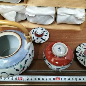 コレクション 昭和 レトロ アンティーク 急須 お茶 湯呑 桐箱入り 5客 セット 陶器 未使用の画像4