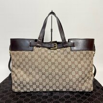 2402-42-3｜美品｜GUCCI グッチ トートバッグ キャンバス レザー ダークブラウン GGキャンバス 保存袋付き_画像2