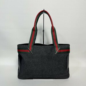 2403-13-2｜GUCCI グッチ トートバッグ キャンバス レザー ブラック シェリーライン デニム