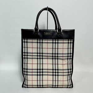 2403-38-1｜美品｜BURBERRY バーバリー ハンドバッグ キャンバス レザー ダークブラウン ノバチェック