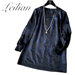 C19◆極美品 レリアン Leilian 大きいサイズ 11 XL前後 サラリ ゆったり チュニック ワンピース 身幅51cm お洒落シャドーチェック 春に最適