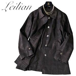 E22◆美品 レリアン Leilian プラスハウス 大きいサイズ 15+ XL 2XL 3L 薄手軽量 シルク スプリング コート ジャケット チェック 春に最適