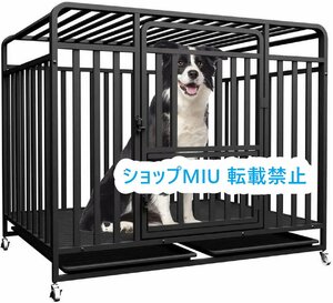 トレイ付き 110*72*98cm 高品質★ クレートケージ 出入り口3つ スチール製ペットケージ 犬小屋 キャスター付き 組立簡単 ペット用品