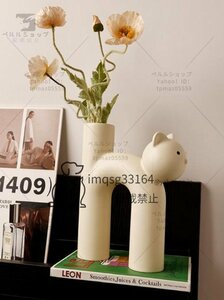 　北欧風　飾り物　人気　花瓶　猫　管形　可愛い　セラミックス　デザイナー　オーナメント　ベッドルーム　リビング　書房　ホワイト