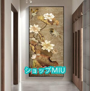 Art hand Auction Extremely beautiful item ★ Lightweight and luxurious vertical version of lotus flower pattern living room hanging entrance decoration painting 40*80 CM, Painting, Oil painting, Nature, Landscape painting