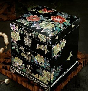  original handmade made feeling of luxury * lacquer ware natural shell wooden pearl layer Rucker shell jue Reebok s gem box marriage accessory case box many layer 
