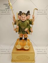 極上品 総檜材 木彫仏像 仏教美術 精密細工 仏師で仕上げ品　切金 彩色 三面大黒天立像 高さ40cm_画像5