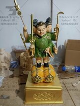 極上品 総檜材 木彫仏像 仏教美術 精密細工 仏師で仕上げ品　切金 彩色 三面大黒天立像 高さ40cm_画像8