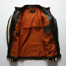 秋冬ライダース 牛革 レザージャケット カウハイド 革ジャン メンズ本革 アメカジ ユーズド加工　サイドライン　 Ｍ～3XL　ブラウン系_画像5