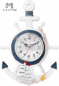 壁掛け時計 掛け時計 壁掛け 時計 置き時計 おしゃれ 地中海風 マリンテイスト 船舵 船舵 部屋装飾 プレゼント