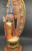 総檜材 木彫仏像 仏教美術 精密細工 金箔 切金 彩色十一面観音菩薩立像 高さ38cm_画像2