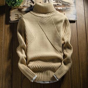 新入荷 暖かい セーター ニット メンズ タートルネック ケーブル編み 秋冬 丸首 シンプル 着心地よい カーキ サイズ選択可