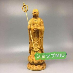 新入荷 木彫仏像 精密彫刻 崖柏木 仏像 鎮宅辟邪 地蔵菩薩立像★高さ約18cm 手彫り 仏教美術