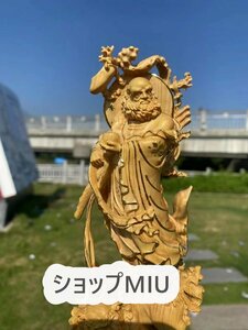 仏教美術 小葉黄楊木精彫蒔絵金御獅子渡江達摩祖師の置物