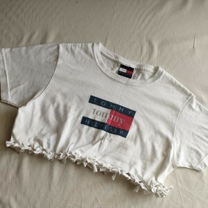 [ ultra rare ] tommy * remake Vintage short T-shirt height short white Tommy Hilfiger Tommy girl white old clothes USA regular LA