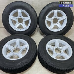 美品 溝有 ジムニーシエラ ホワイト 白 5本スポーク 5.5-15+5 5H139.7 ダンロップ SJ8+ 195/80R15 96Q 15インチ スタッドレス 4本 002R