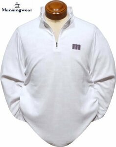【ホワイト 3L】 マンシング メンズ 長袖ポロシャツ MEMWJB02 無地織柄入り 吸汗速乾 遮熱 UVカット ハーフジップカットソー 長袖シャツ