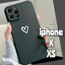 iPhoneX iPhoneXS iPhoneケース iPhoneカバー ブラック 黒 ハート おしゃれ かわいい くすみカラー TPUケース_画像1
