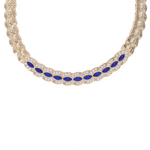 CHRISTIAN DIOR Christian Dior diamond lapis lazuli - - lady's K18 yellow gold necklace A rank used silver warehouse 