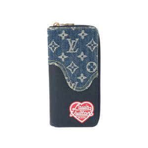 銀蔵 中古 ルイヴィトン モノグラムデニム ジッピーウォレット ヴェルティカル NIGO LV made M81107 ネイビー デニム 長財布 ランクA