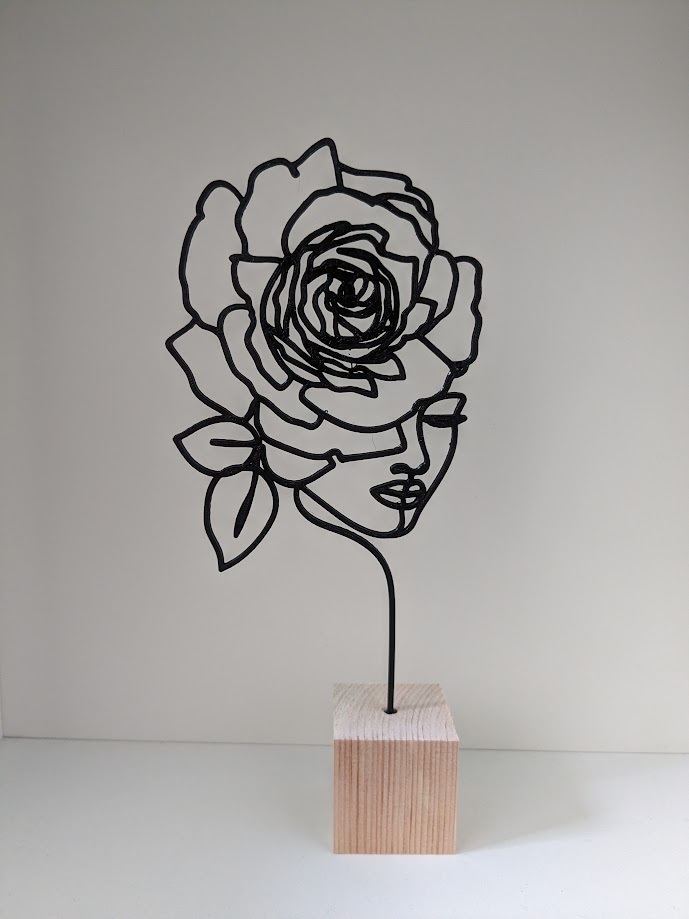 【薔薇と女性】ラインアート 3Dプリント オブジェ 線画アート 装飾 置物, ハンドメイド作品, インテリア, 雑貨, 置物, オブジェ