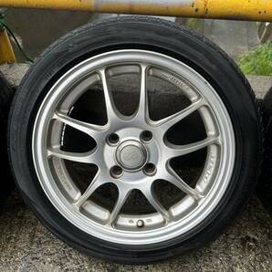 エンケイ ENKEI PF01 15インチ アルミホイール 15X5J +45 PCD100 4H 4穴 中古 165/50R15 21年製タイヤ付き 4本 エッセ ミラ アルト ムーヴの画像3