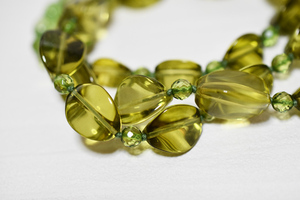 Ж100~litoania production natural green amber 3 surface rice cut,MB amber 72.3. long necklace 