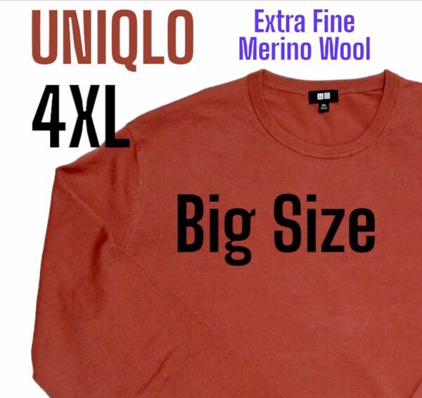 ビッグサイズ 4XL ユニクロ エクストラファインメリノ クルーネック オレンジ