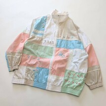 花柄　刺繍　ブロッキングデザイン　パステルカラー　ジャケット　ピンク　水色_画像1