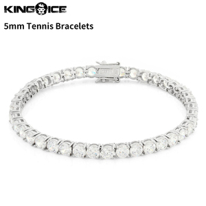 【チェーン幅 5mm、長さ 8インチ】King Ice キングアイス テニスチェーン ブレスレット ホワイトゴールド 5mm Tennis Bracelet 腕輪 男性