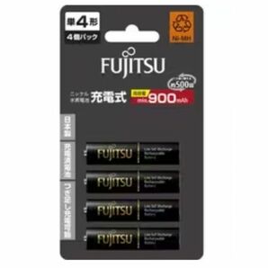 新品未開封　FUJITSU 日本製　単４形充電池　高容量　900mAh　500回　４本入　 HR-4UTHC（4B）