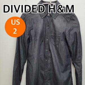 DIVIDED H&M デイバイデッド エイチアンドエム シャツ 長袖 ロング丈 ブラックデニム ブラック系 US2サイズ【CT101】