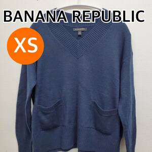 【新品】BANANA REPUBLIC バナナリパブリック ニット Vネック セーター 長袖 ポケット 紺色系 レディース XSサイズ【CT106】