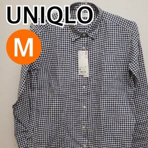 【新品】UNIQLO ユニクロ シャツ ブラウス ボタンシャツ チェック柄 ネイビー系 レディース Mサイズ【CT87】