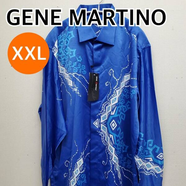 【新品】GENE MARTINO ジーンマルティーノ シャツ ブラウス 長袖 ブルー系 メンズ XXLサイズ【CT128】
