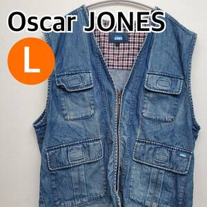 Oscar JONES オスカージョーンズ デニム ベスト ジップ ジャケット デニム系 メンズ Lサイズ【CT181】