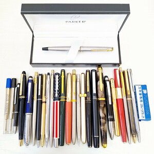 ⑤ 万年筆 ボールペン 24本 まとめ PILOT ペン先 14K MONTBLANC PLATINUM CROSS ZEBRA MIKIMOTO PARKER 替え芯 他 文具 筆記具 大量 WK